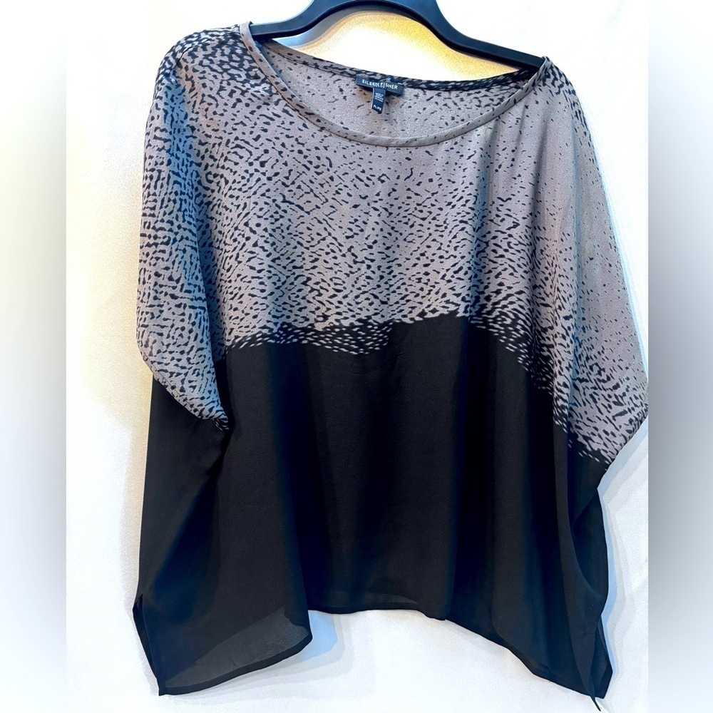 Eileen Fisher Silk Boxy Top Small Bateau Sleeveless Kimono Style Oversize LP